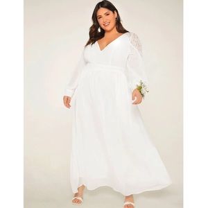 Plus Size Lace Panel Tie Backless Wedding Gown